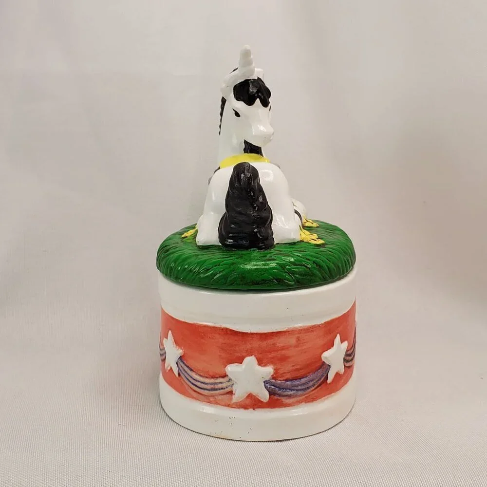Vintage Y2K Hand painted Ceramic Unicorn Small Trinket Jewelry Box Holder